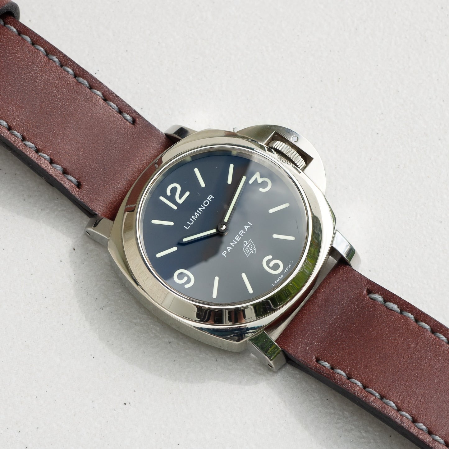 Panerai Luminor Zero on Espresso leather strap with grey stitching