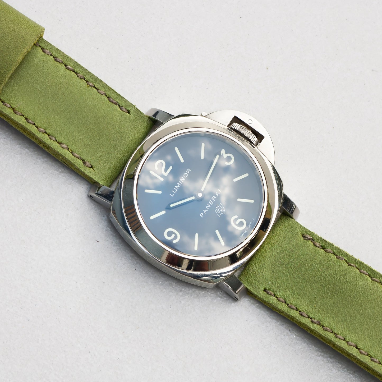 Panerai Luminor Zero on Lime leather strap with olive drab stitching