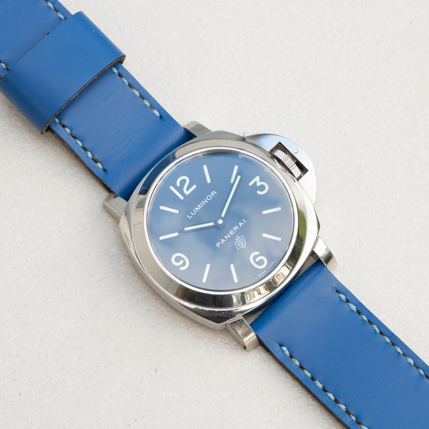 Panerai Luminor Zero on Marlin leather strap with pale blue stitching