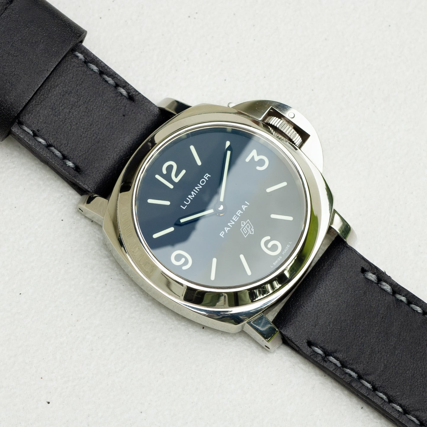 Panerai Luminor Zero on Nautilus leather strap with grey stitching