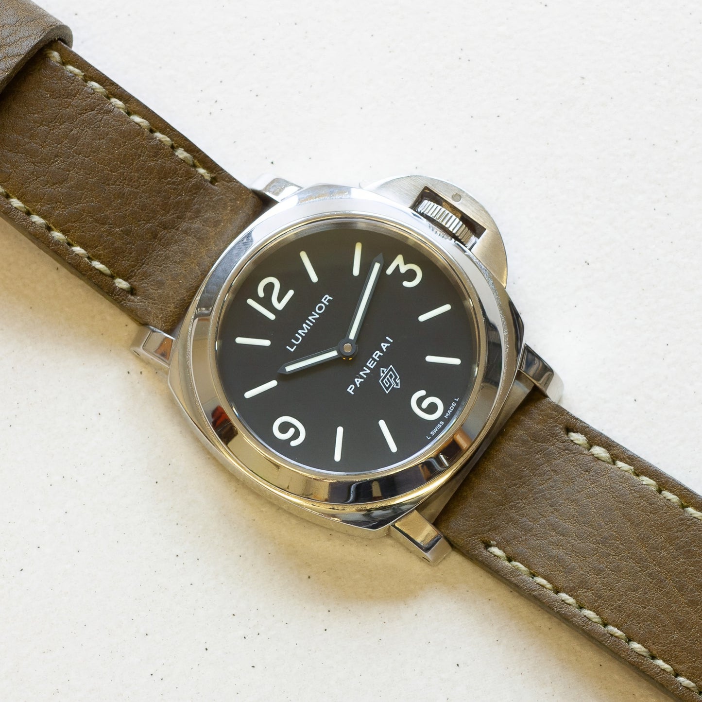 Panerai Luminor Zero on Oliva leather strap with olive drab stitching