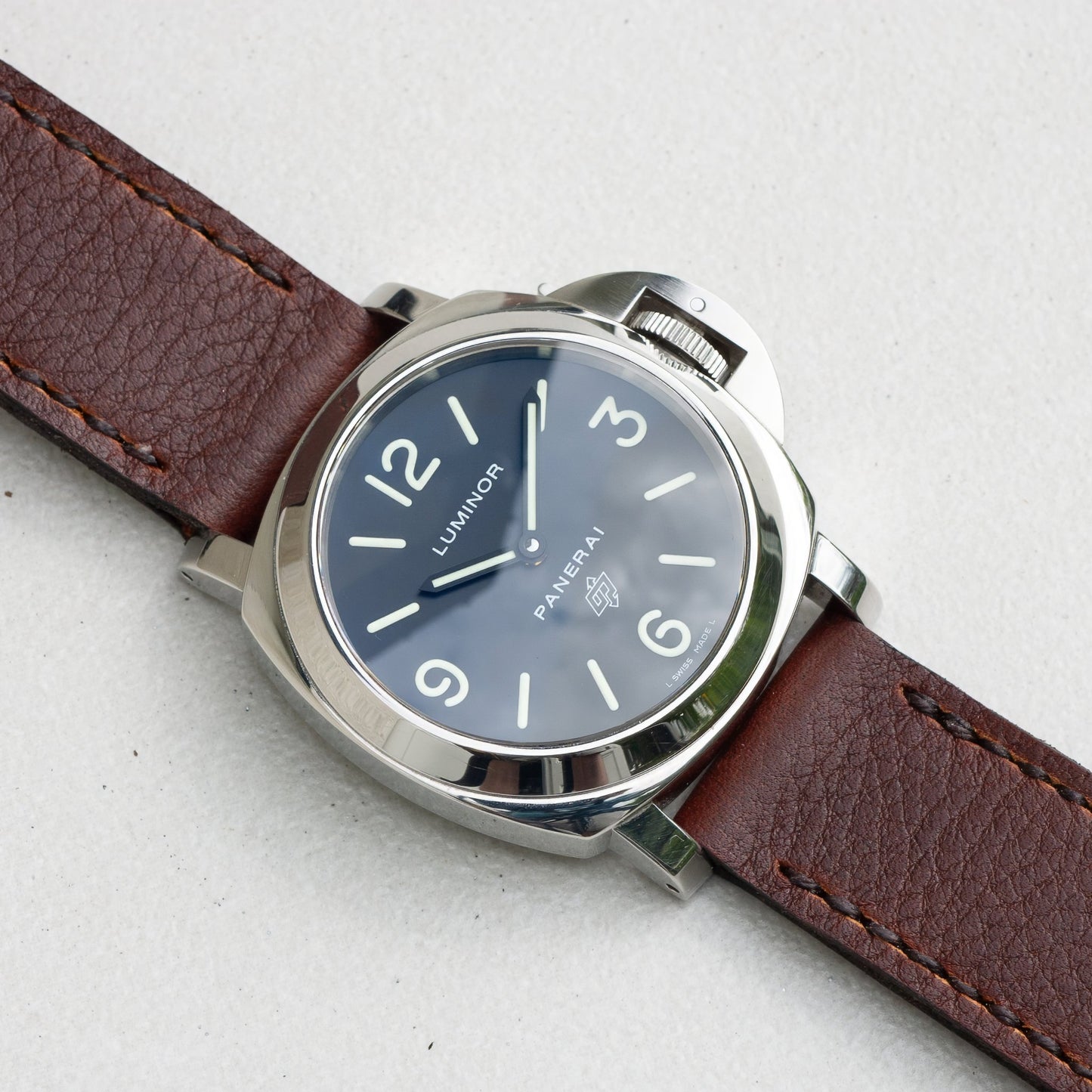 Panerai Luminor Zero on Shooting Brake leather strap with dark brown stitching