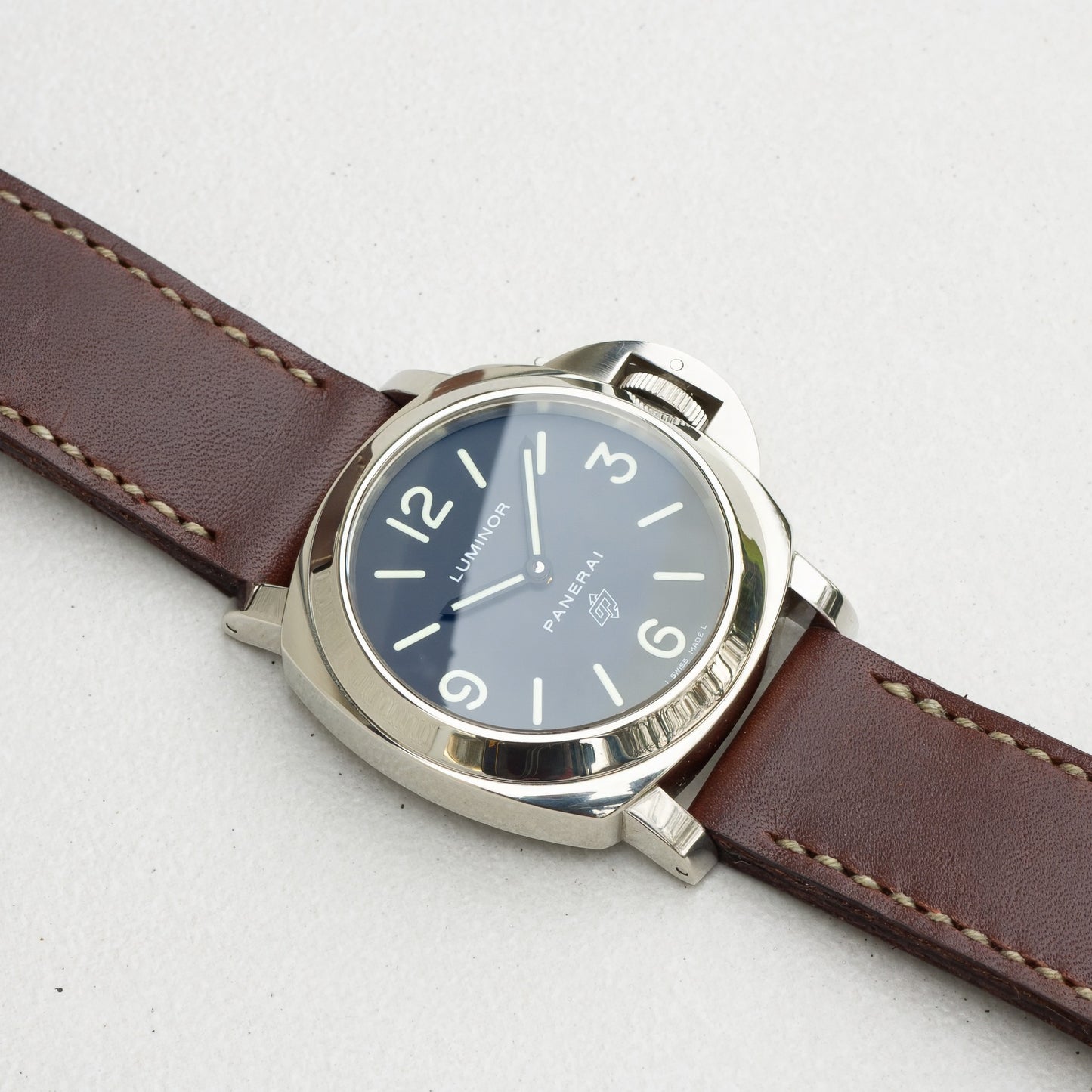 Panerai Luminor Zero on Tobacco leather strap with olive drab stitching