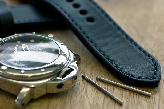 Aqua leather hand stitched watch strap
