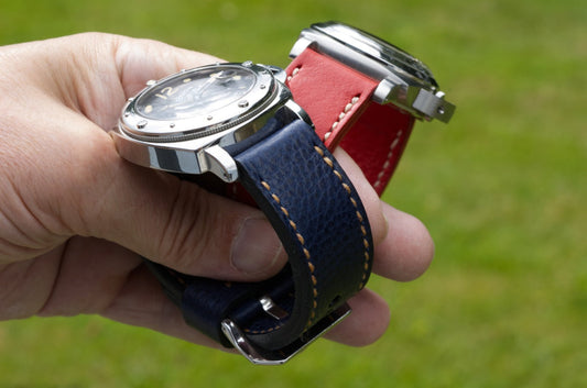Indigo and Scarlet - two new Italian vachetta leathers