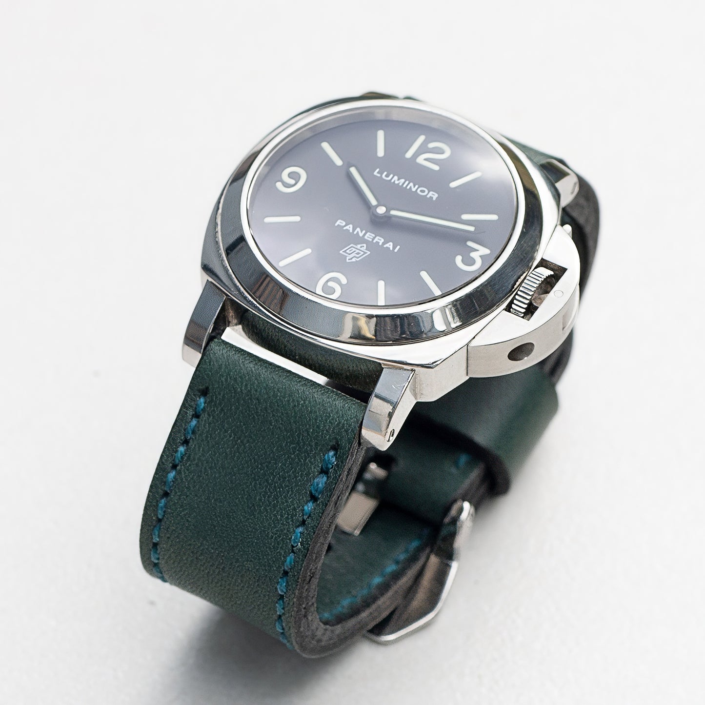 Panerai Luminor Zero on Aqua leather strap with teal stitching