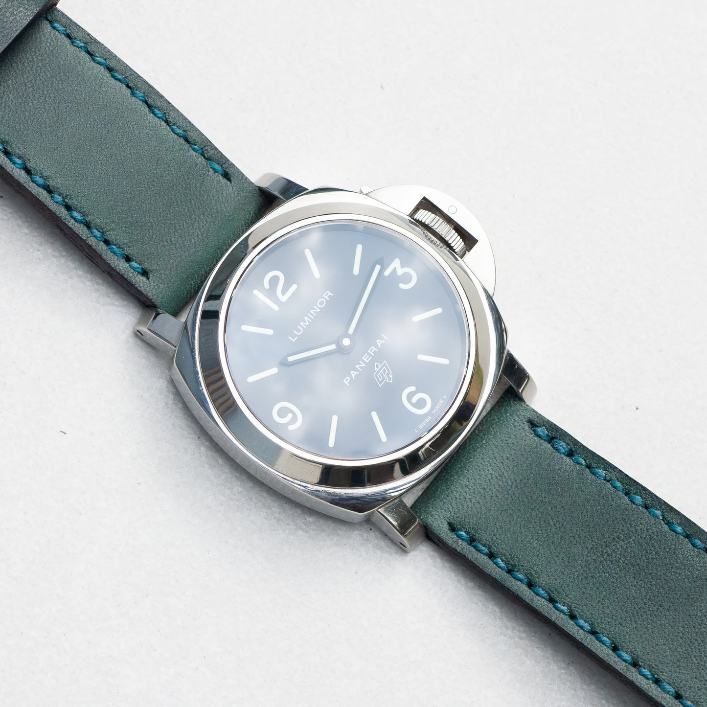 Panerai Luminor Zero on Aqua leather strap with teal stitching