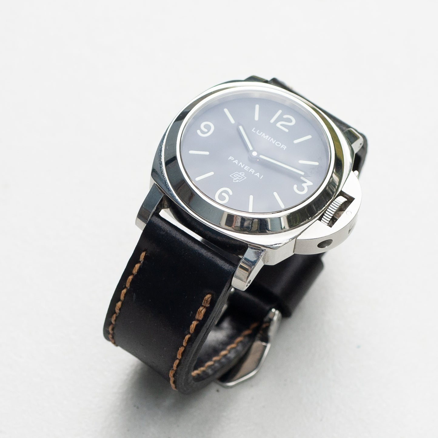 Panerai Luminor Zero on Black Shell Cordovan leather strap with butterscotch stitching