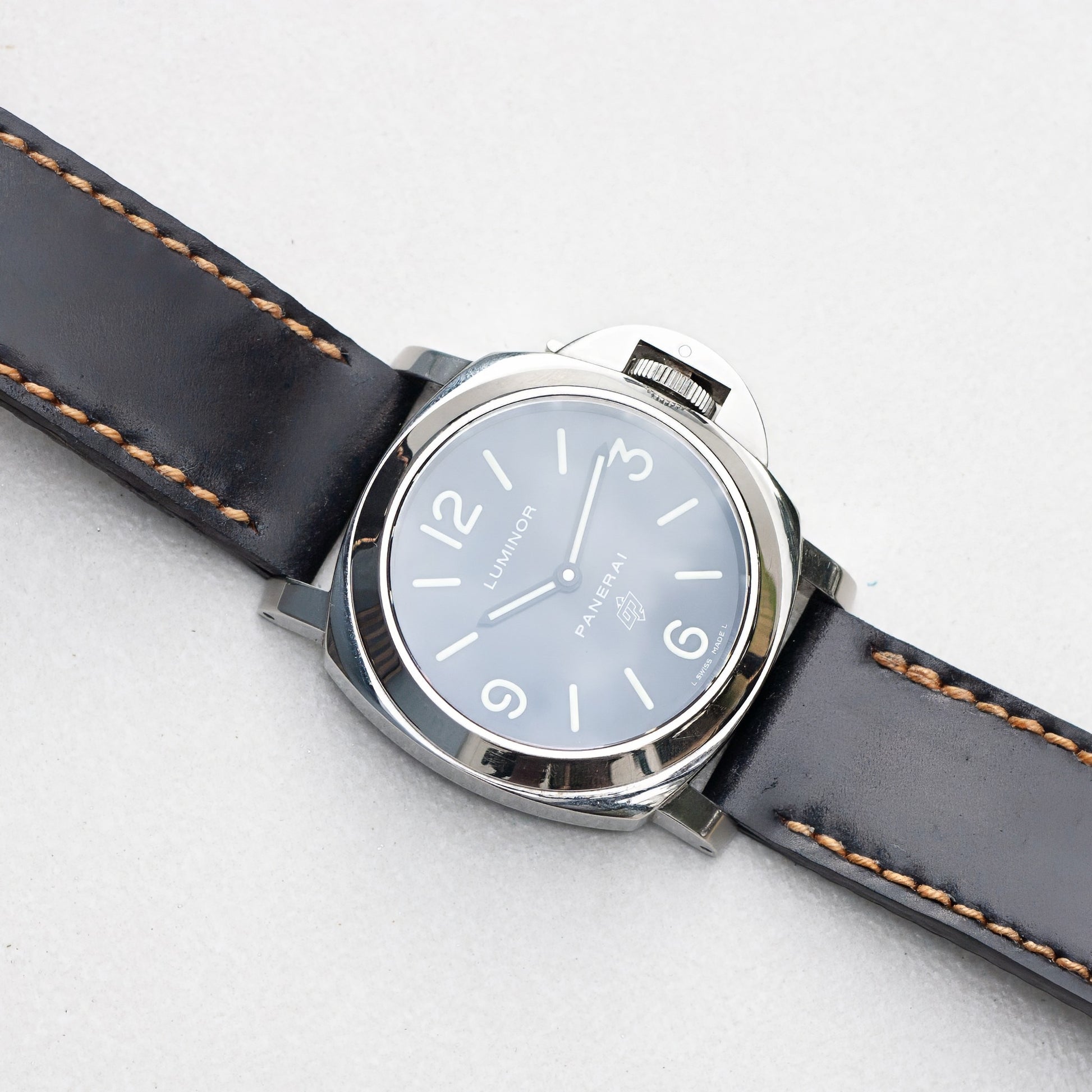 Panerai Luminor Zero on Black Shell Cordovan leather strap with butterscotch stitching