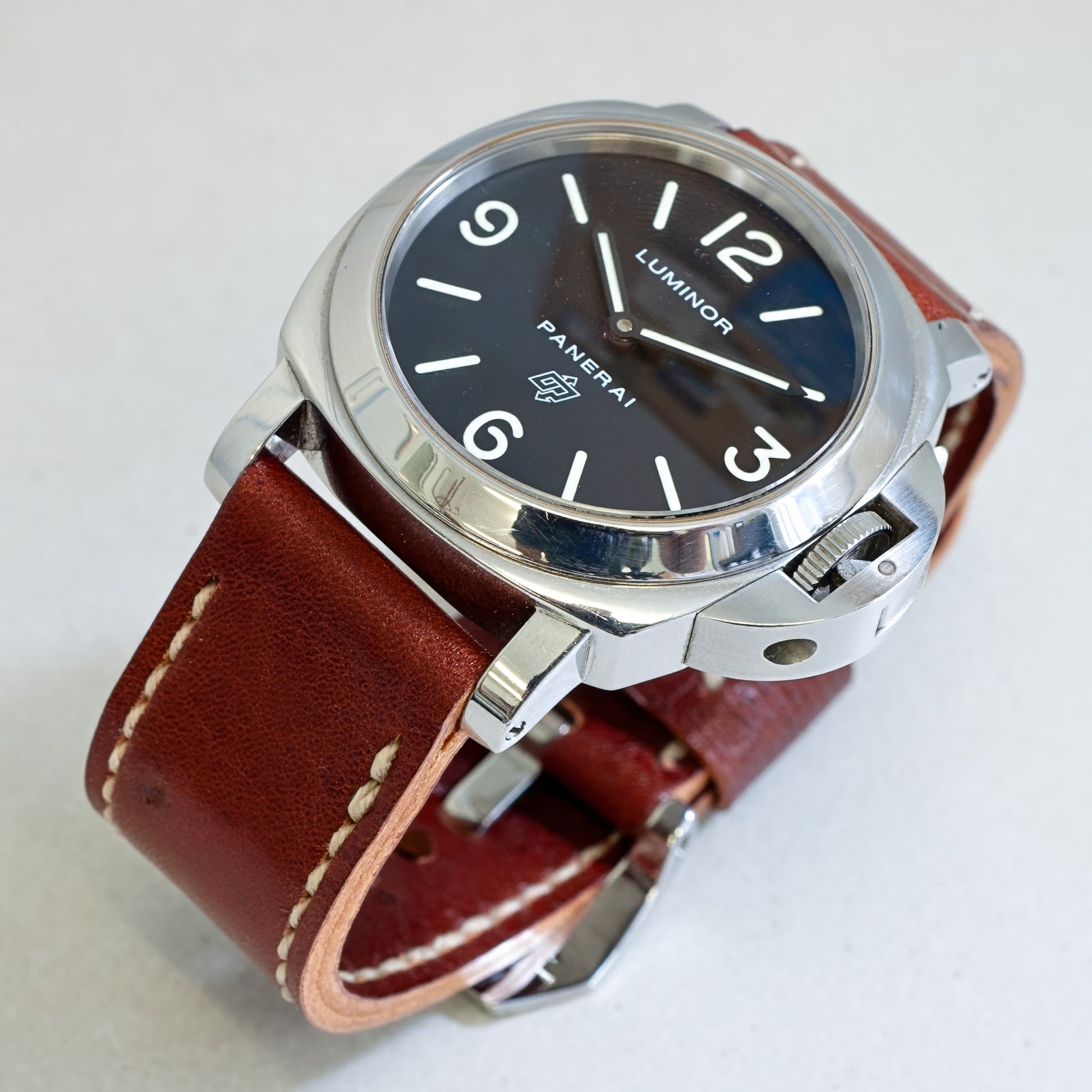 Panerai Luminor Zero on Burnt Sienna leather strap with natural stitching