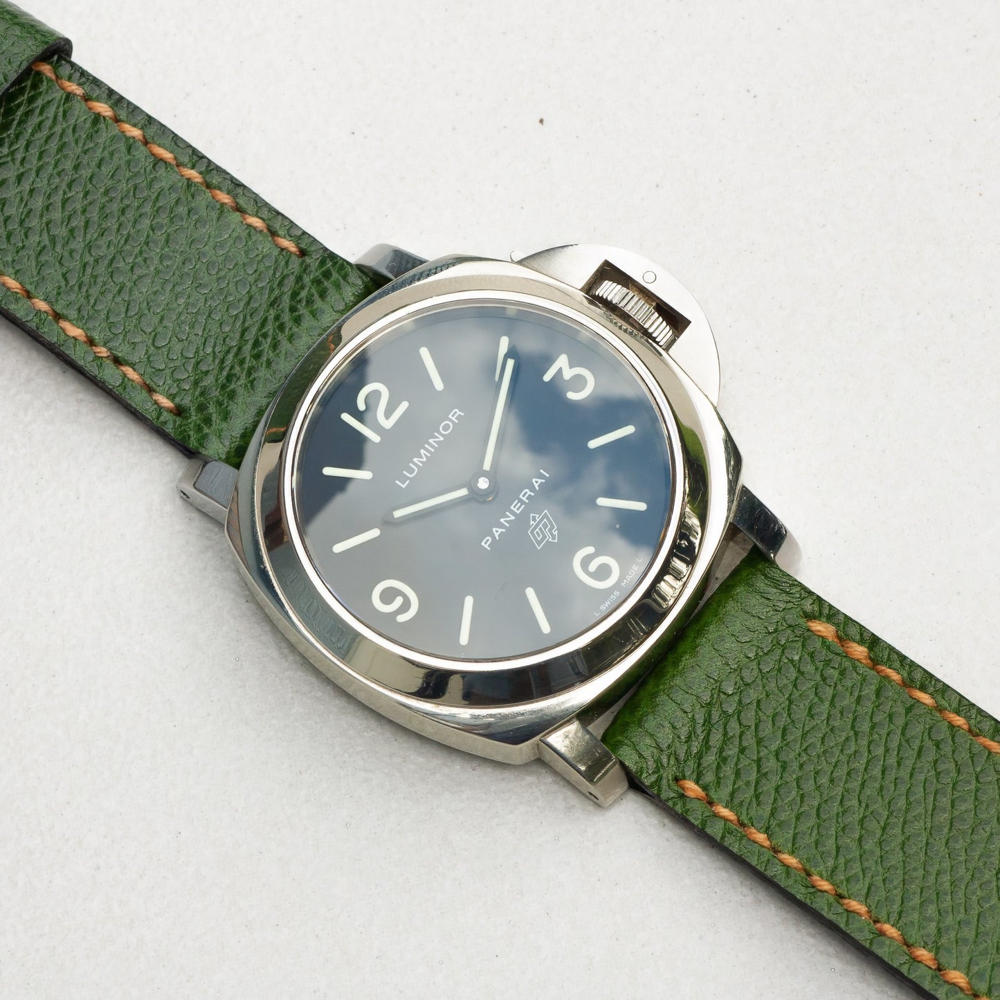 Panerai Luminor Zero on Chartreuse leather strap with butterscotch stitching