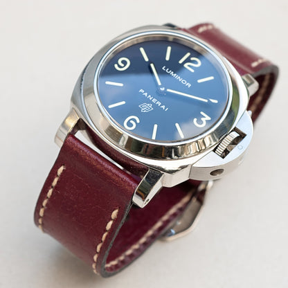 Panerai Luminor Zero on Cherry Bomb leather strap with natural stitching