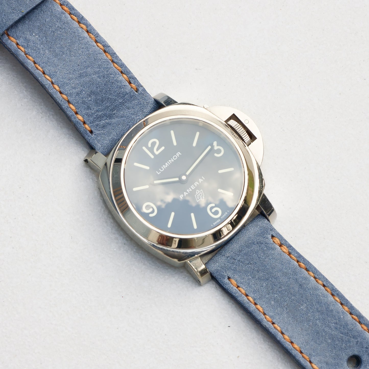 Panerai Luminor Zero on Denim leather strap with butterscotch stitching