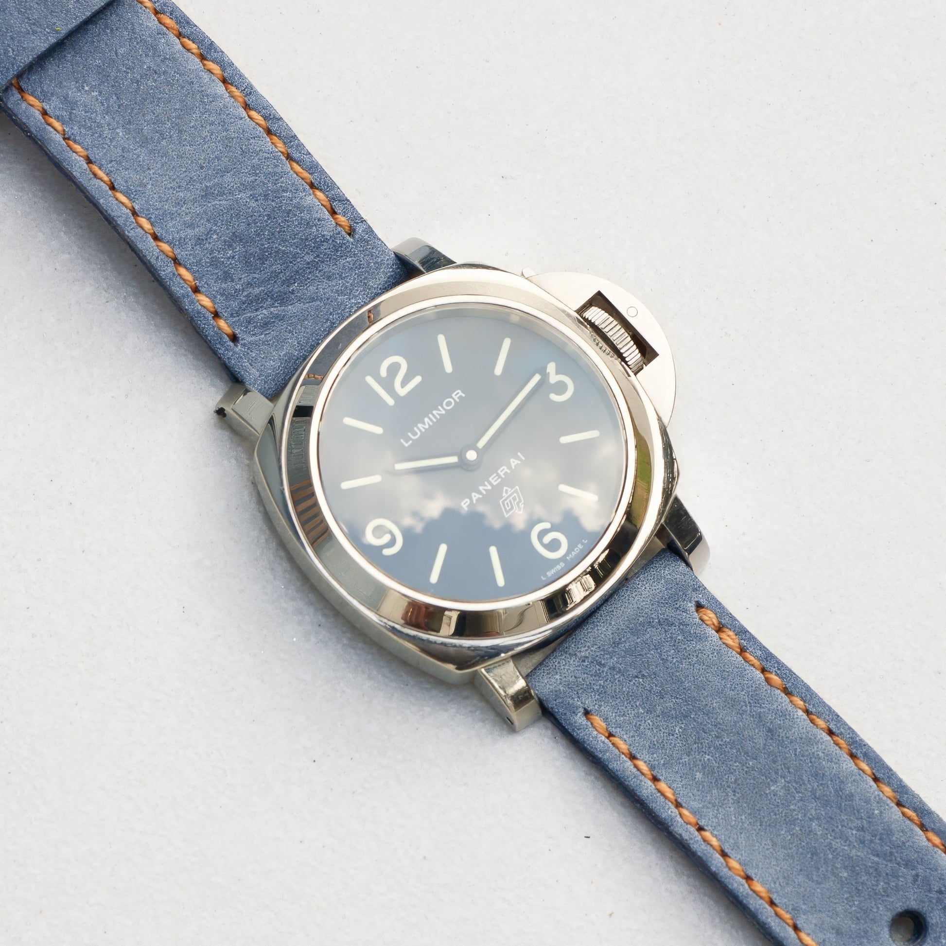 Panerai Luminor Zero on Denim leather strap with butterscotch stitching