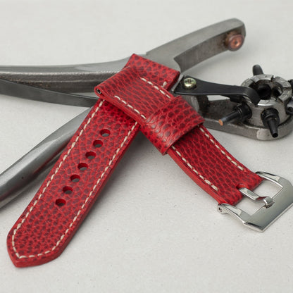 Diablo leather watch strap with natural stitching and polished steel buckle