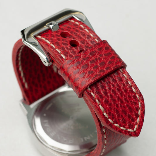Diablo leather watch strap with natural stitching and polished steel buckle