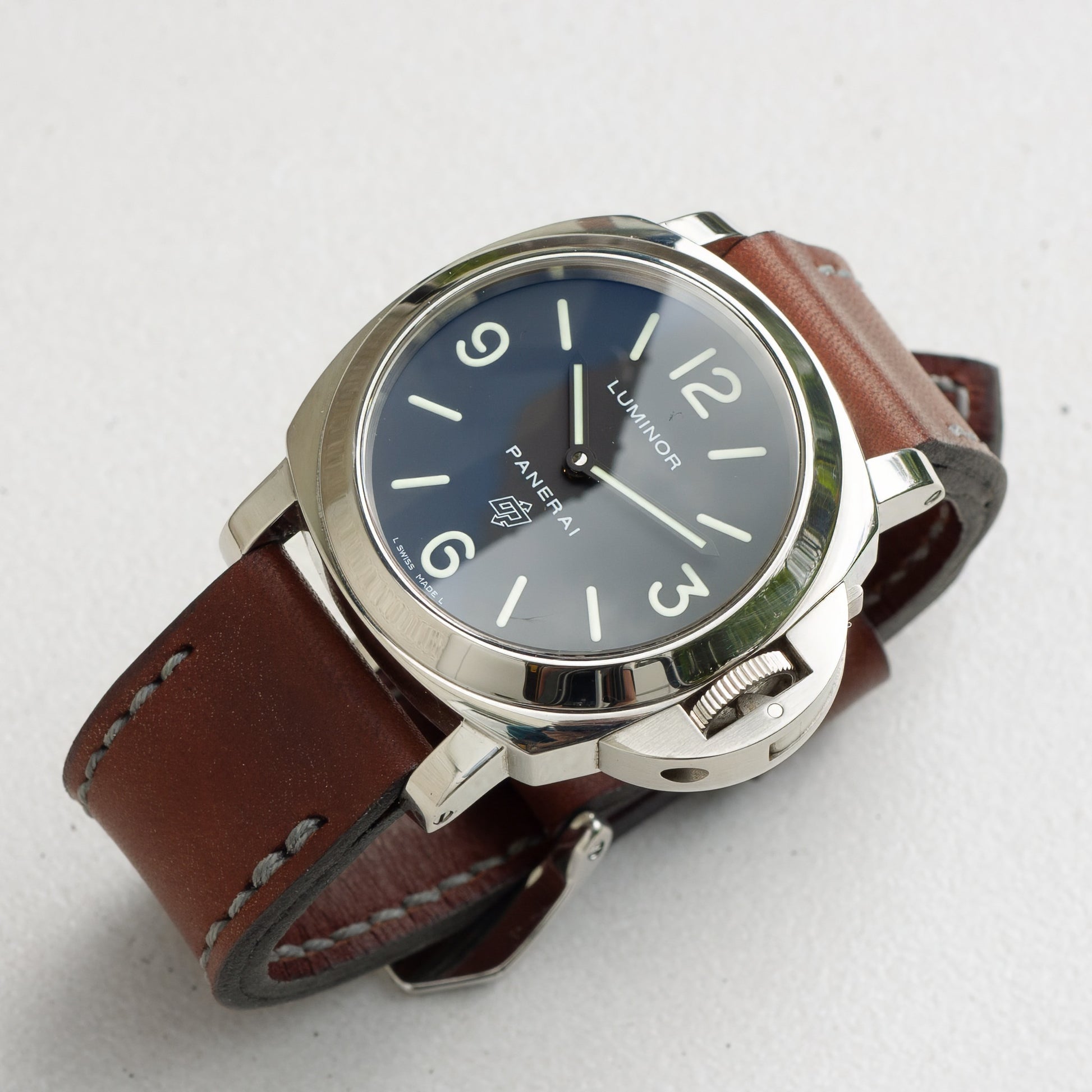 Panerai Luminor Zero on Espresso leather strap with grey stitching