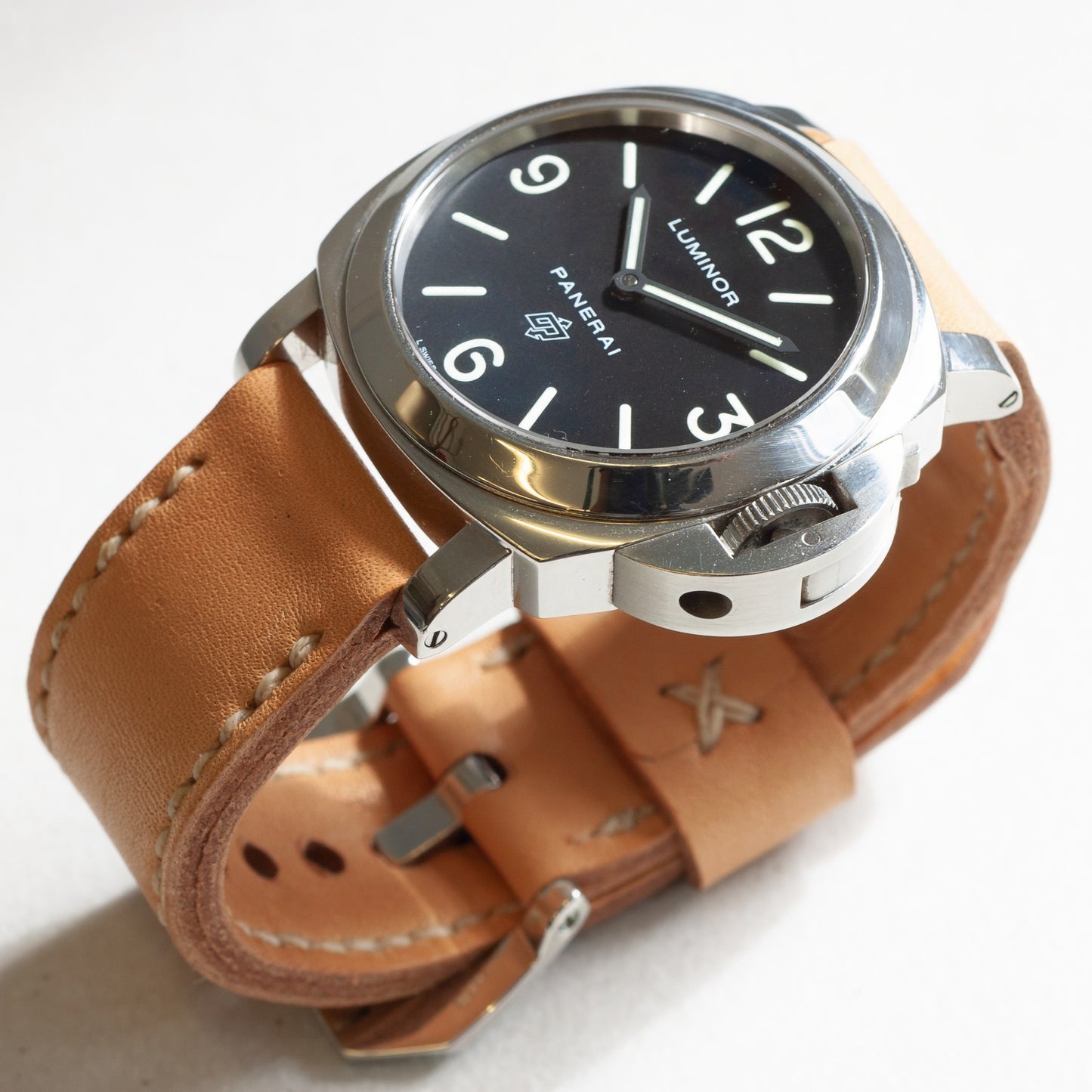 Panerai Luminor Zero on Horween Essex leather strap with natural stitching