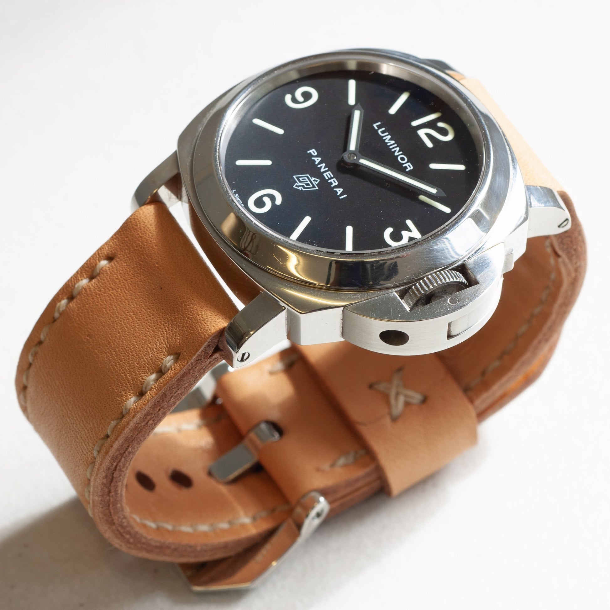 Panerai Luminor Zero on Horween Essex leather strap with natural stitching