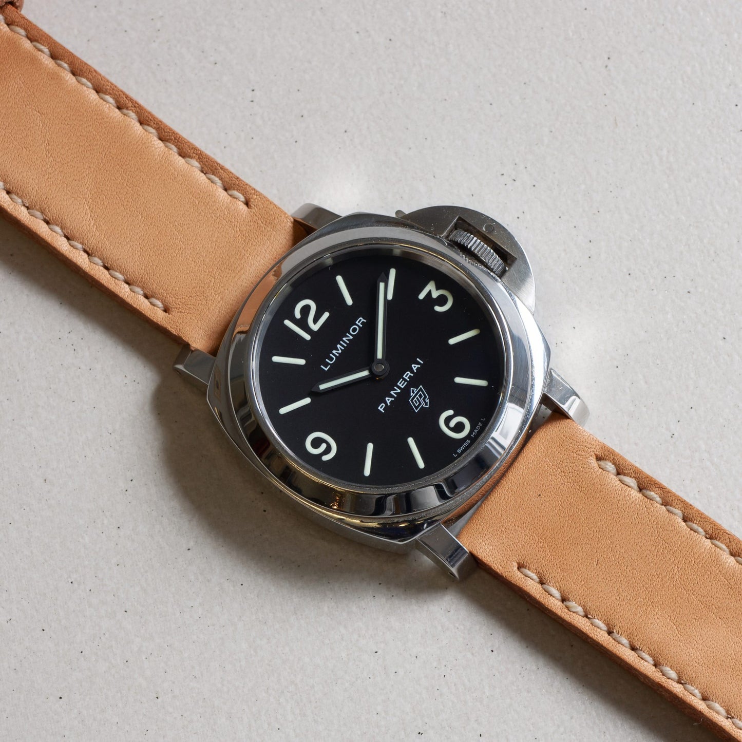 Panerai Luminor Zero on Horween Essex leather strap with natural stitching