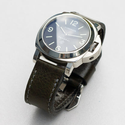 Panerai Luminor Zero on Forest Green leather strap with grey stitching