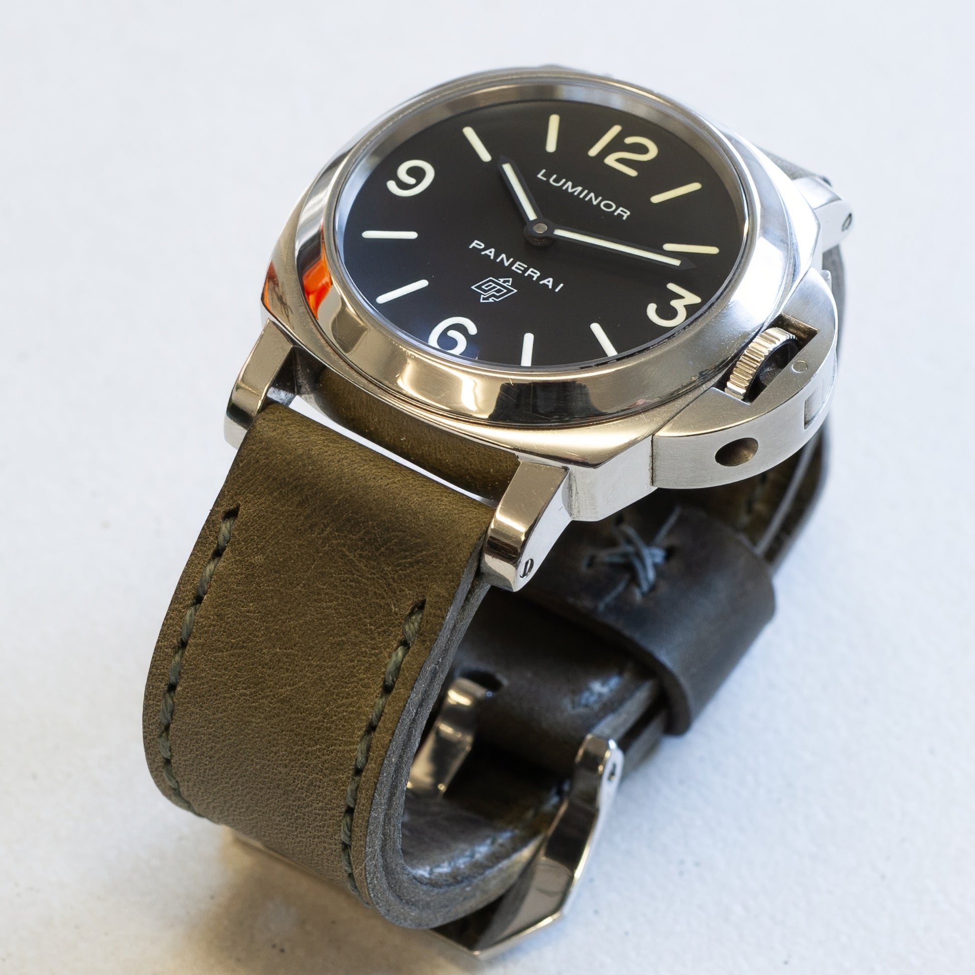 Panerai Luminor Zero on Gunpowder leather strap with grey stitching