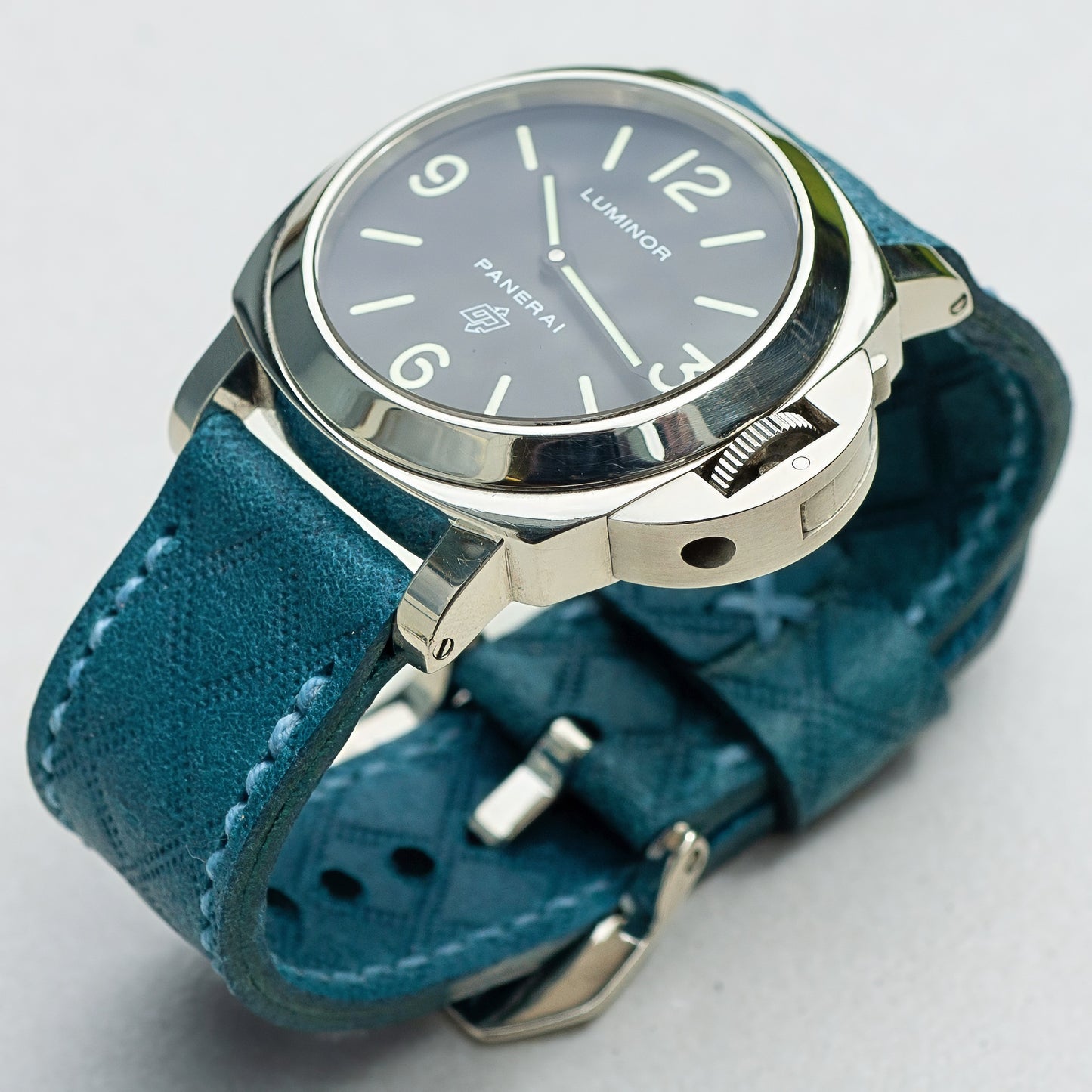 Panerai Luminor Zero on Harlequin leather strap with pale blue stitching
