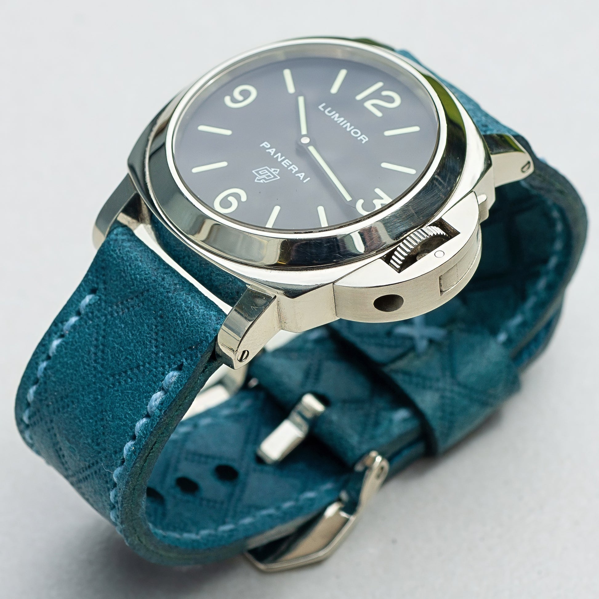 Panerai Luminor Zero on Harlequin leather strap with pale blue stitching
