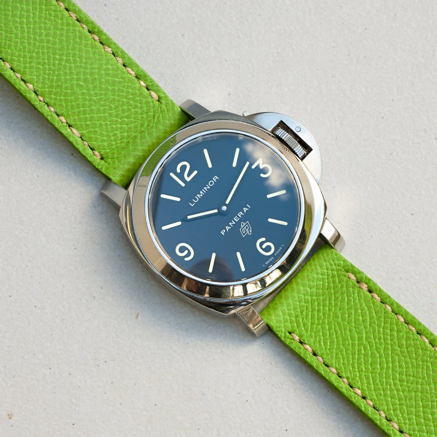 Panerai Luminor Zero on Kiwi leather strap with natural stitching