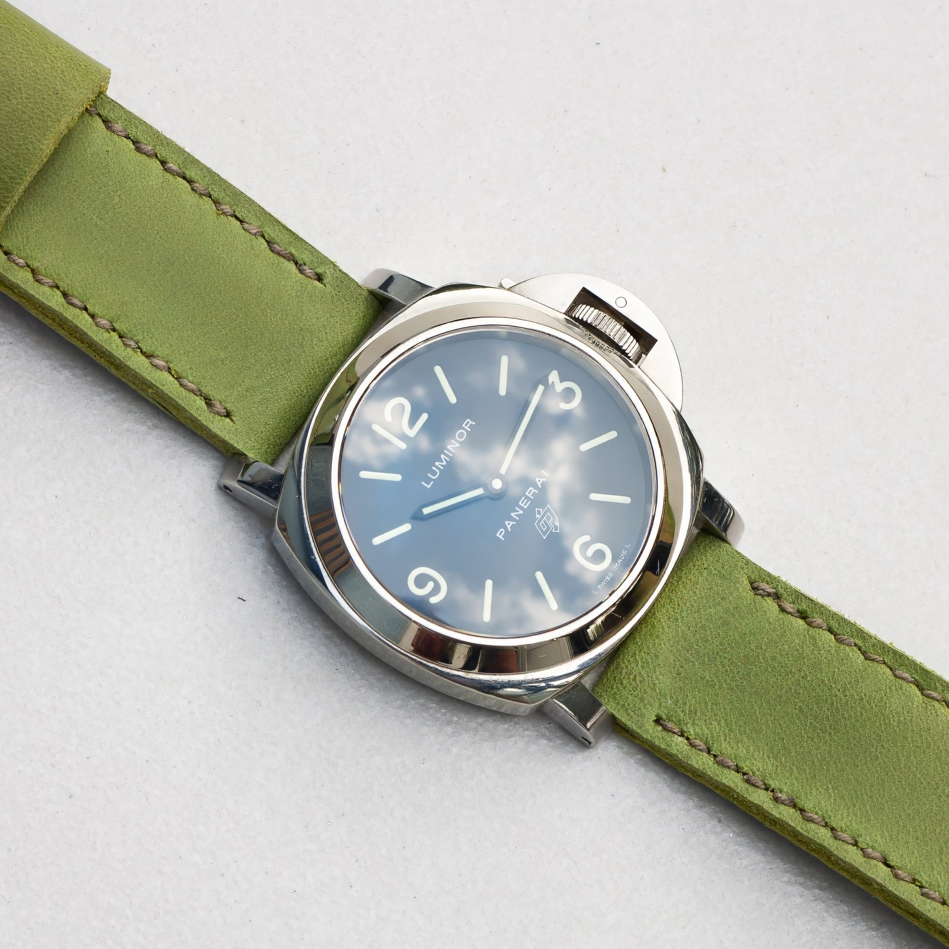 Panerai Luminor Zero on Lime leather strap with olive drab stitching