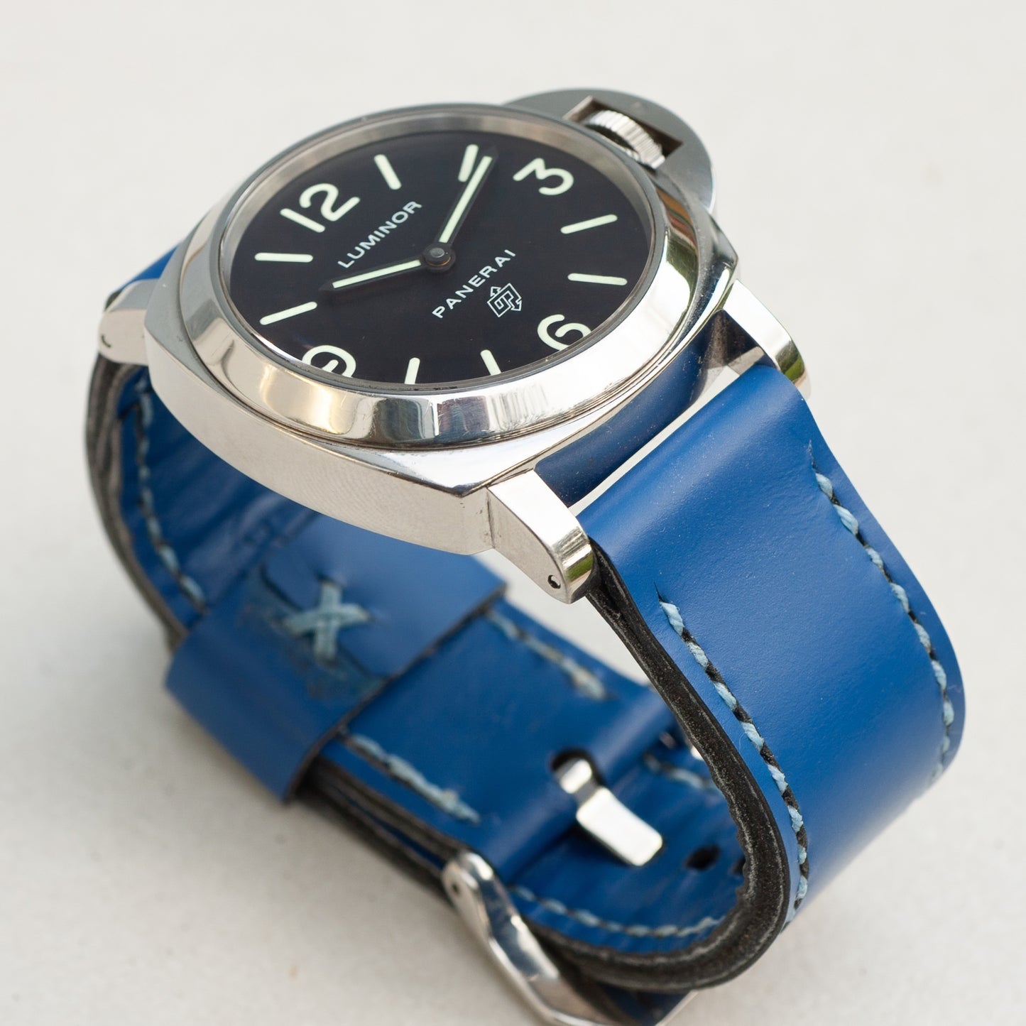 Panerai Luminor Zero on Marlin leather strap with pale blue stitching