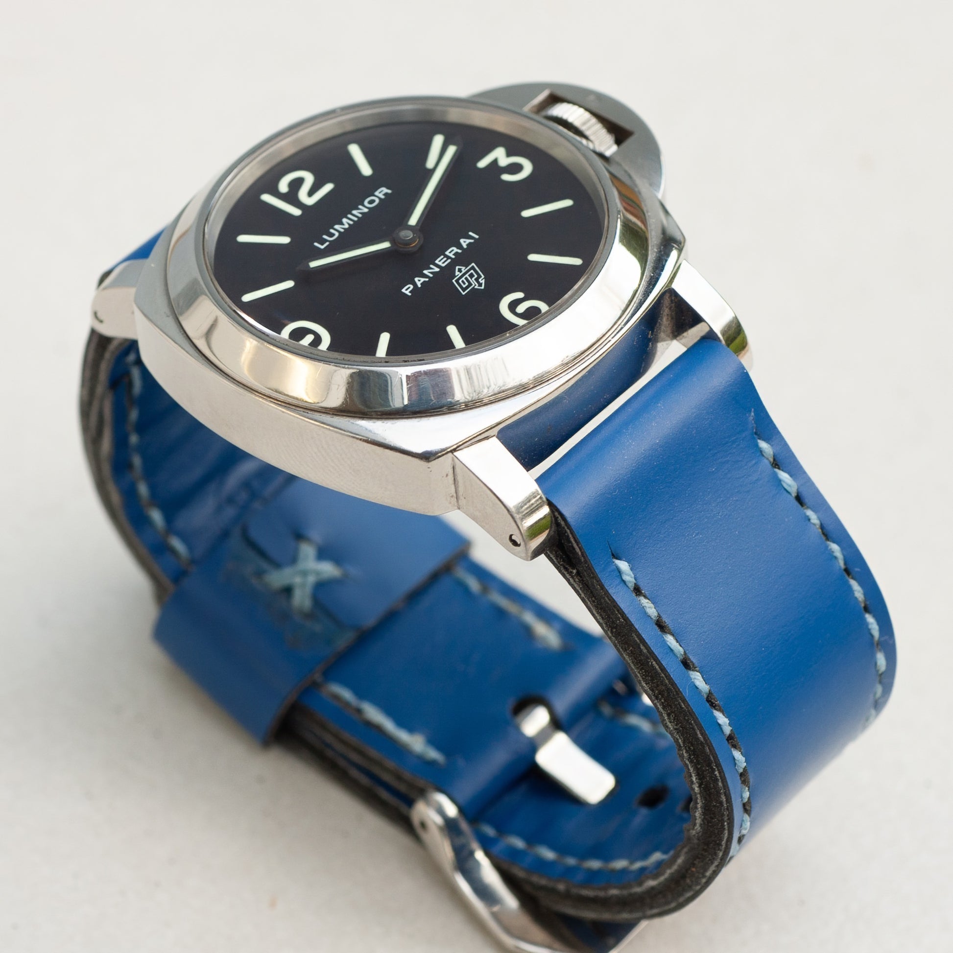 Panerai Luminor Zero on Marlin leather strap with pale blue stitching