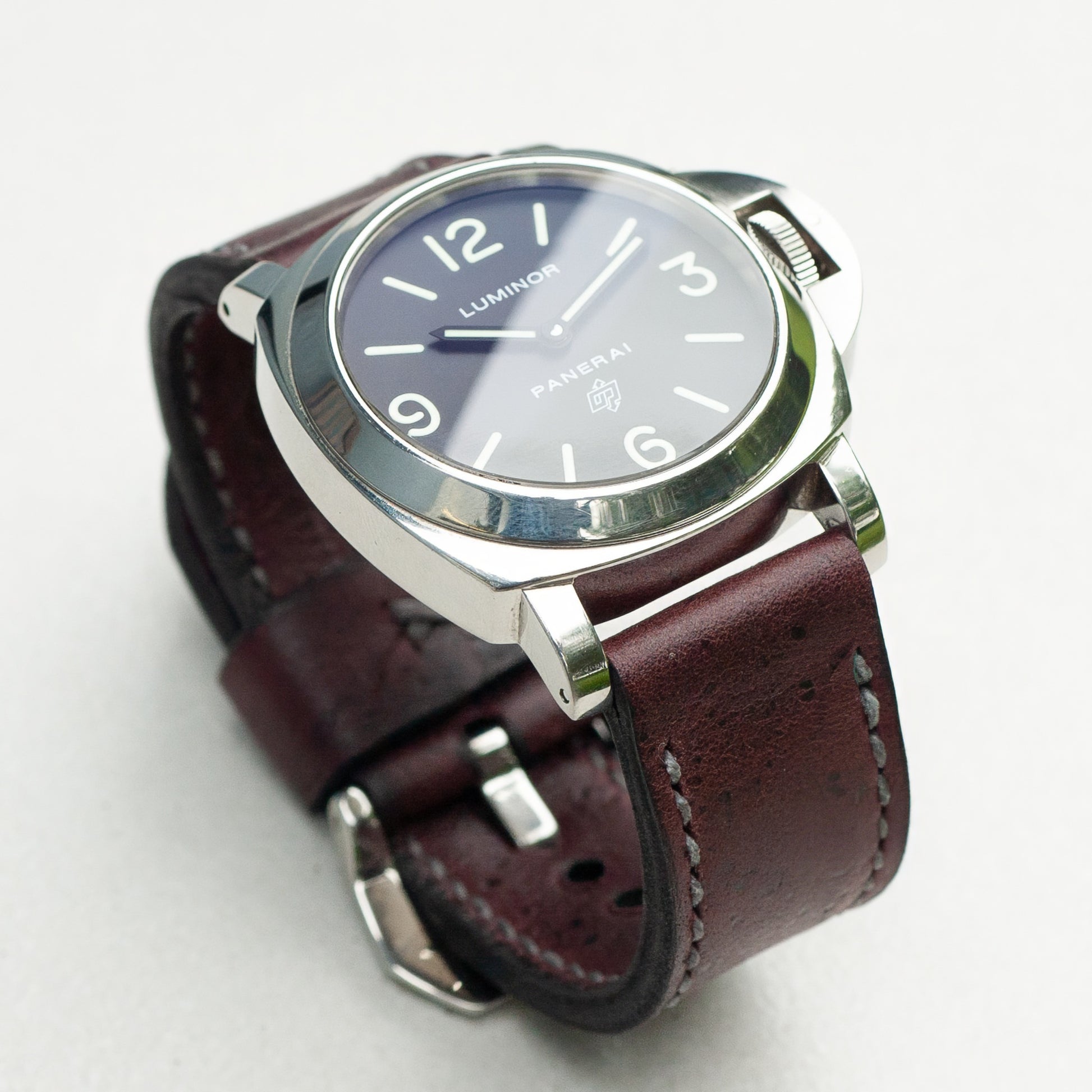 Panerai Luminor Zero on Merlot Kudu leather strap with grey stitching