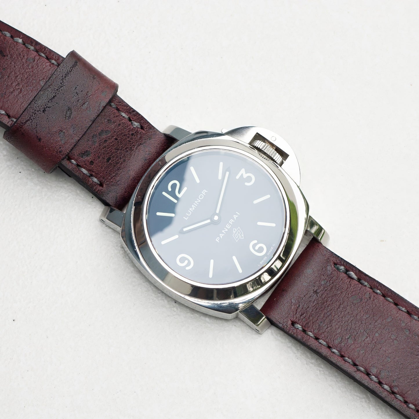 Panerai Luminor Zero on Merlot Kudu leather strap with grey stitching