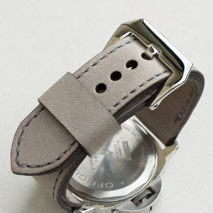Military Grey leather watch strap with grey stitching and polished steel buckle