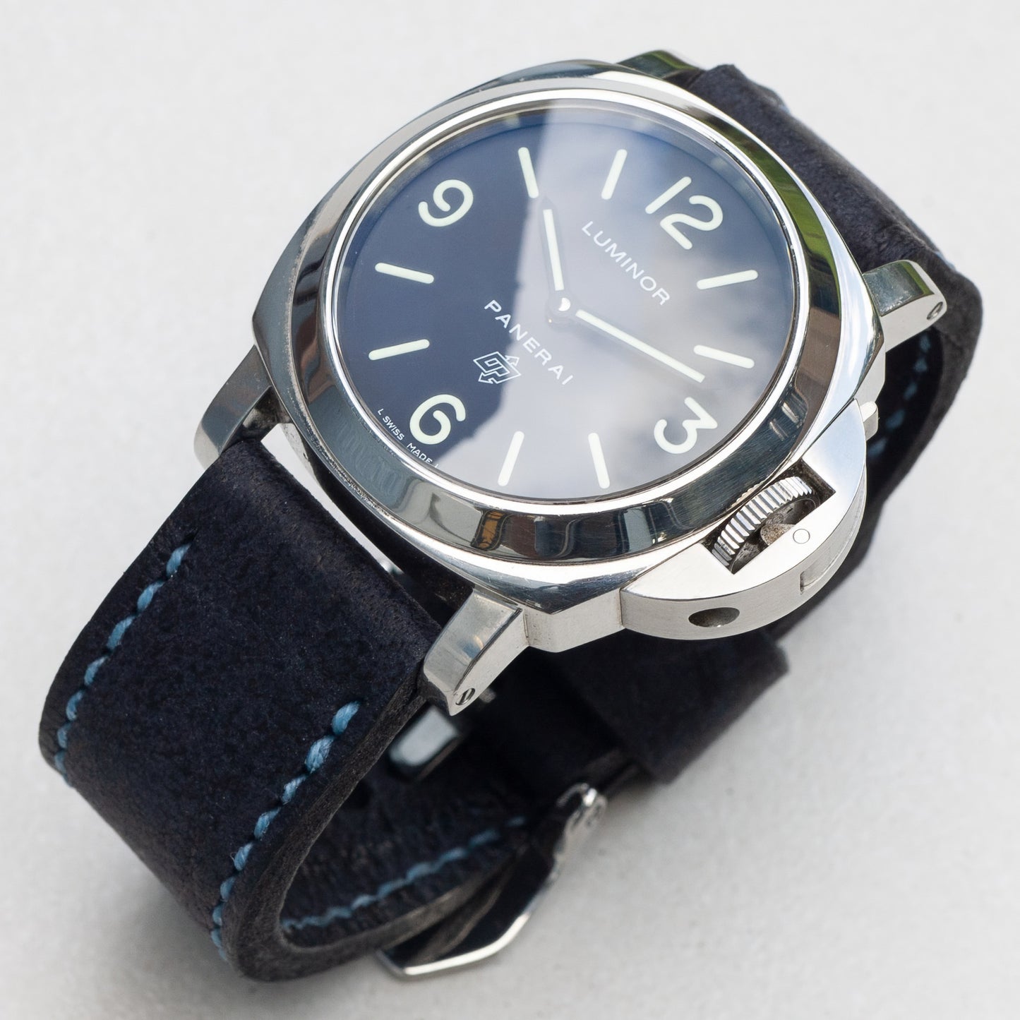Panerai Luminor Zero on Midnight Kudu leather strap with pale blue stitching