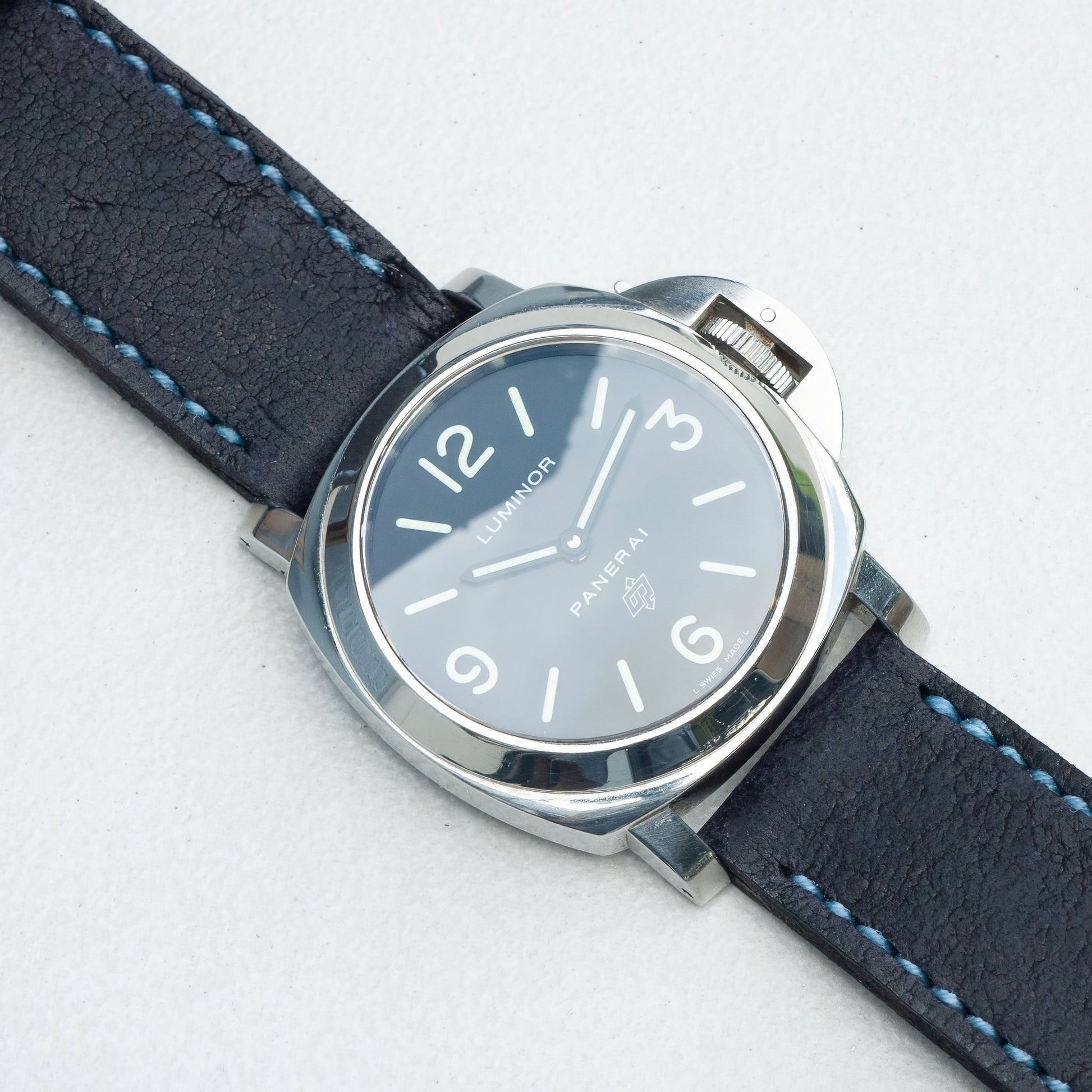 Panerai Luminor Zero on Midnight Kudu leather strap with pale blue stitching