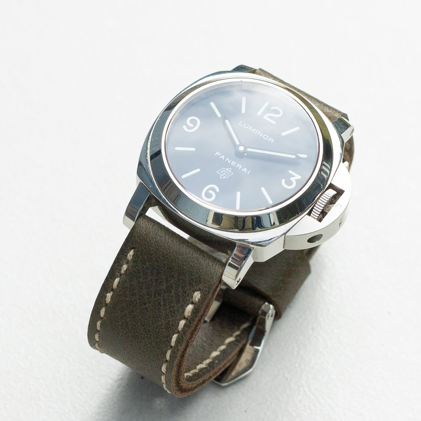 Panerai Luminor Zero on Moss Green leather strap with natural stitching