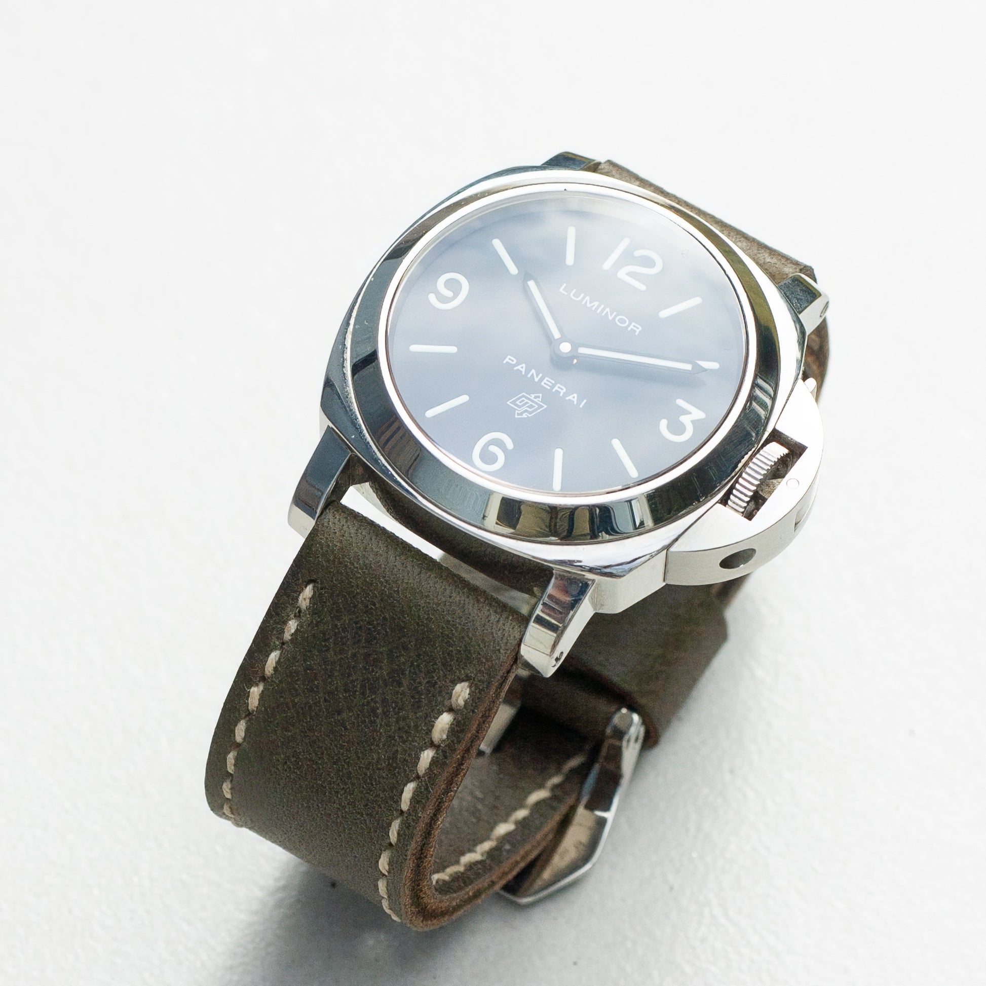 Panerai Luminor Zero on Moss Green leather strap with natural stitching