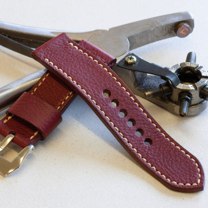 Mosto leather watch strap with natural stitching and polished steel buckle