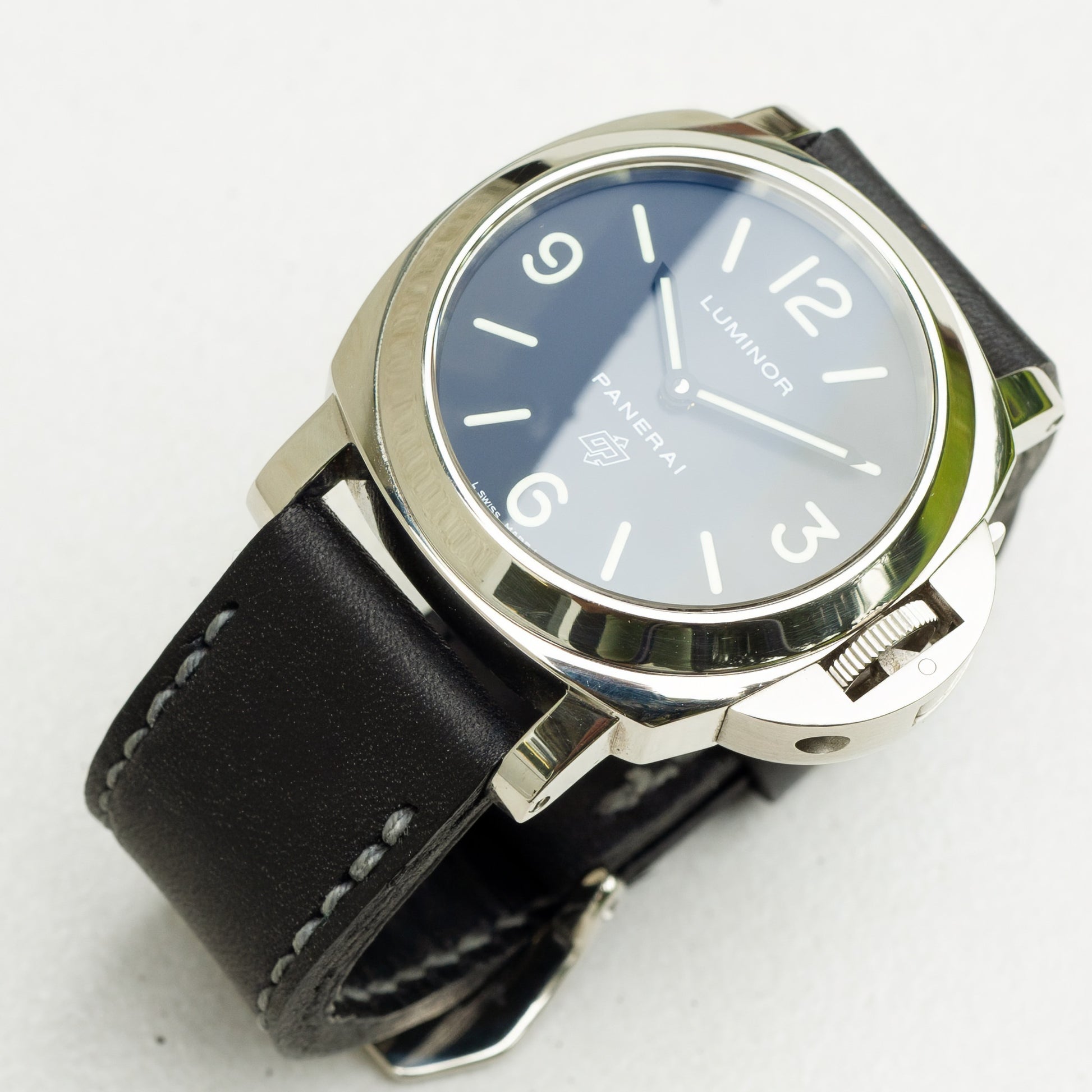 Panerai Luminor Zero on Nautilus leather strap with grey stitching