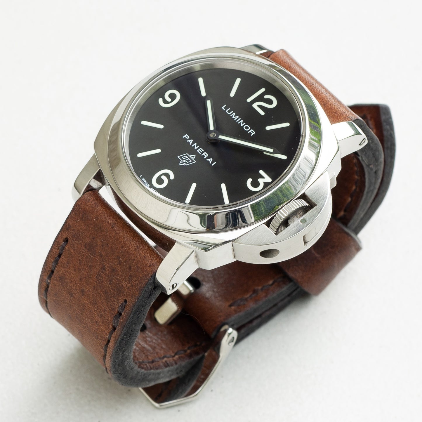 Panerai Luminor Zero on Horween Nut Brown leather strap with dark brown stitching