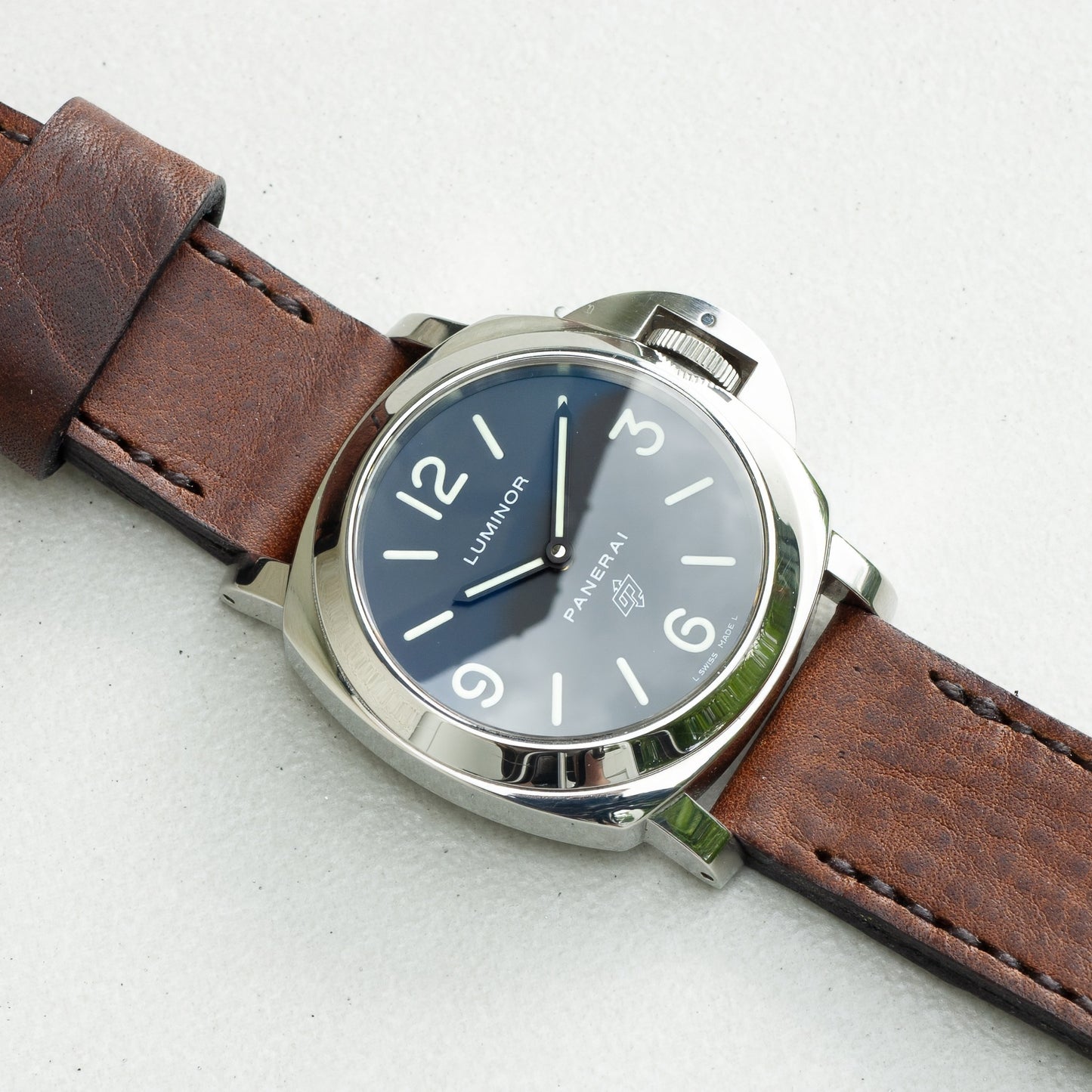 Panerai Luminor Zero on Horween Nut Brown leather strap with dark brown stitching