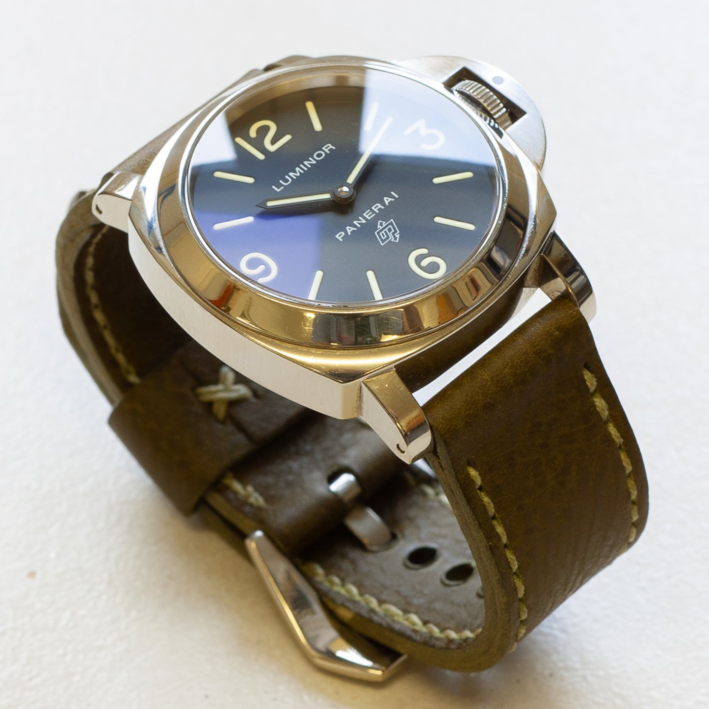 Panerai Luminor Zero on Oliva leather strap with olive drab stitching