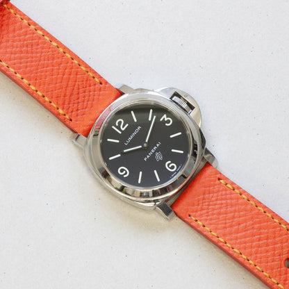 Panerai Luminor Zero on Orange Crush leather strap with bright yellow stitching