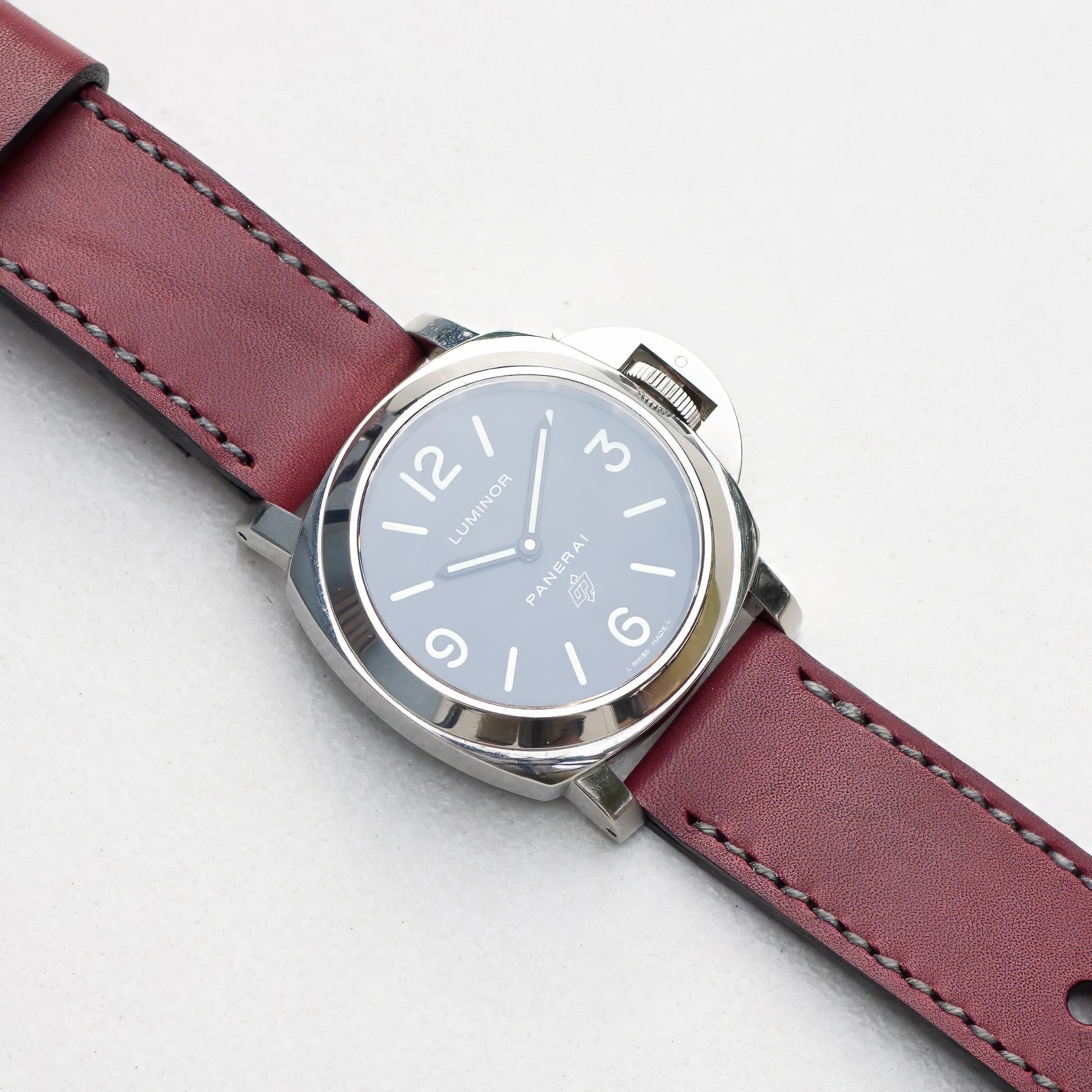 Panerai Luminor Zero on Plum leather strap with grey stitching