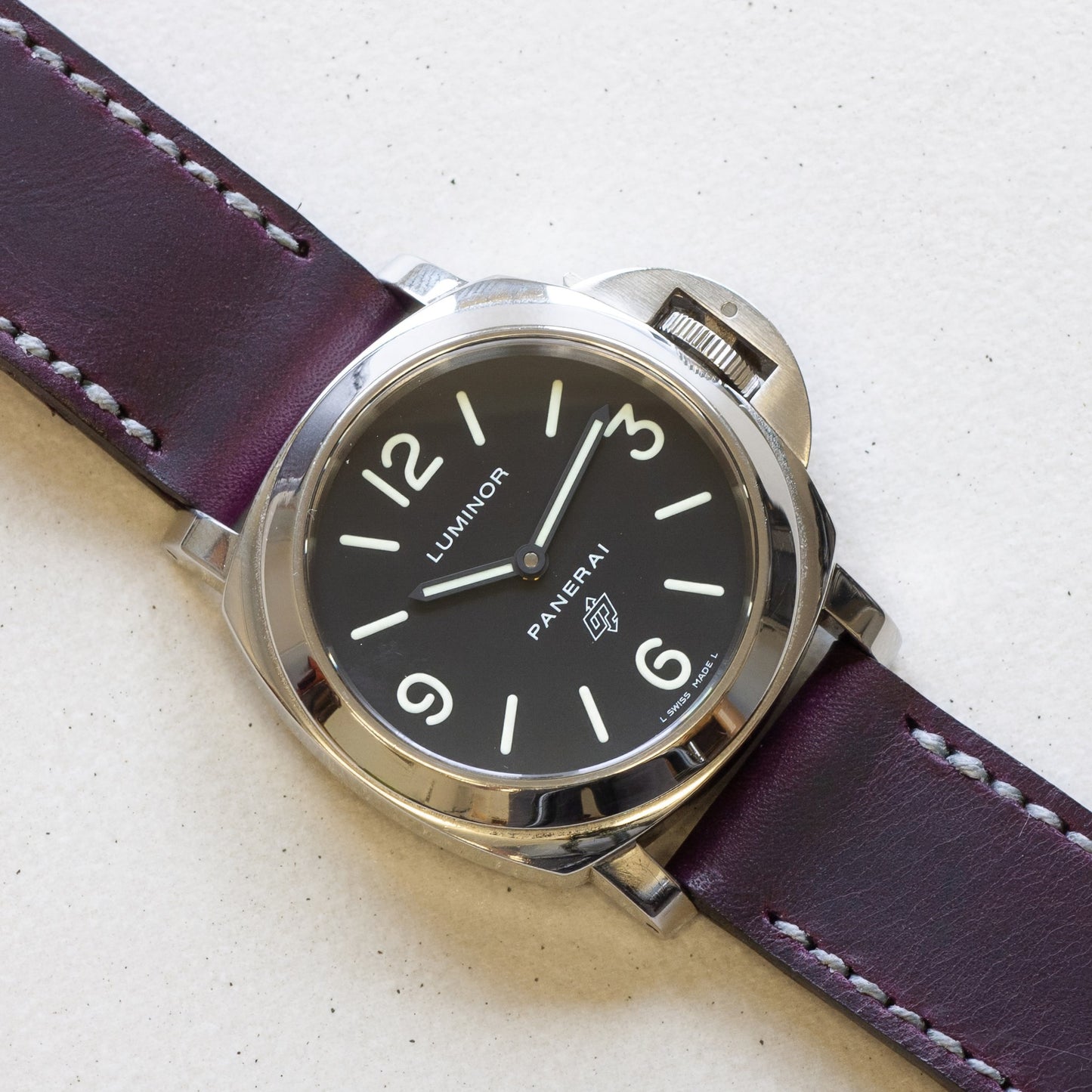 Panerai Luminor Zero on Prugna leather strap with grey stitching
