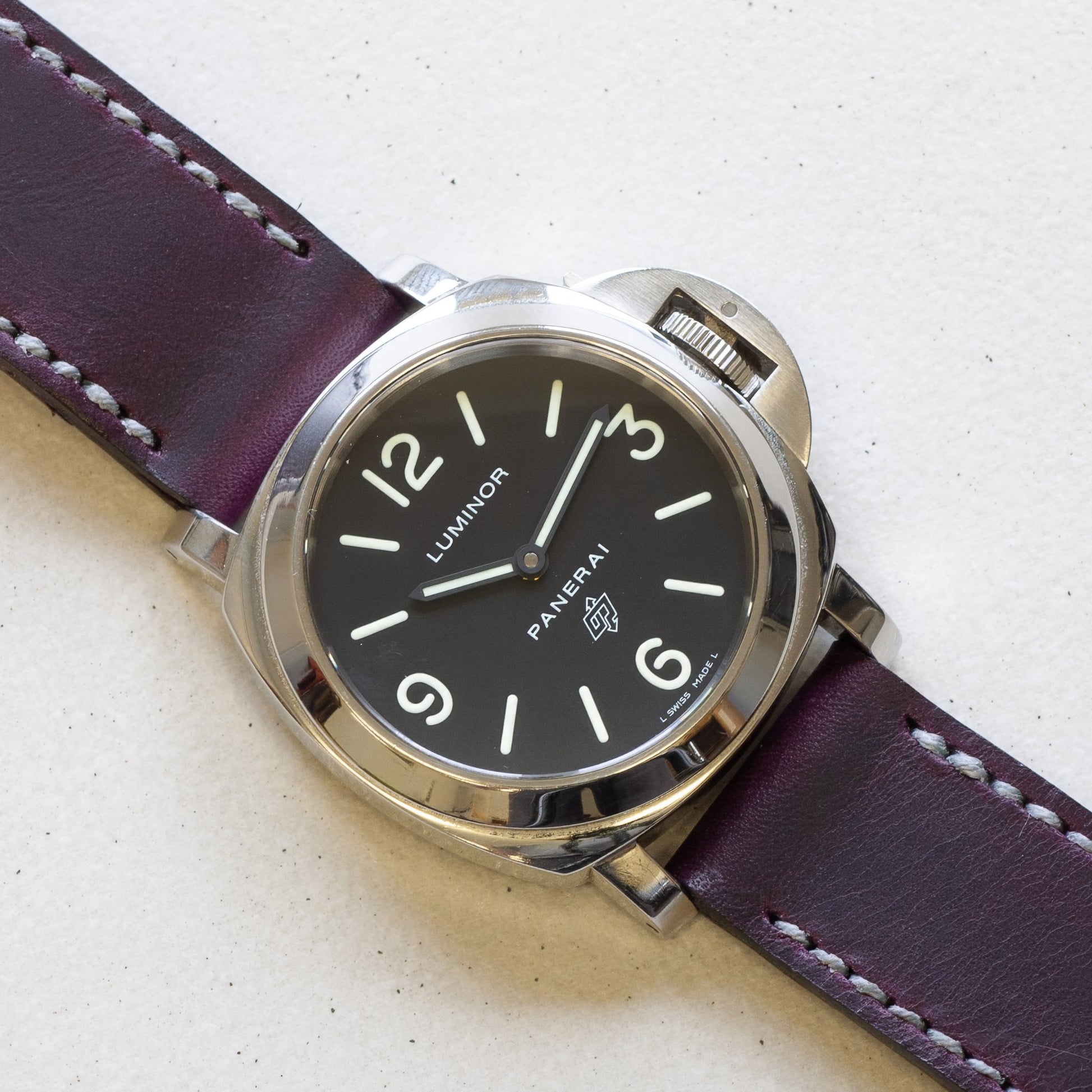 Panerai Luminor Zero on Prugna leather strap with grey stitching