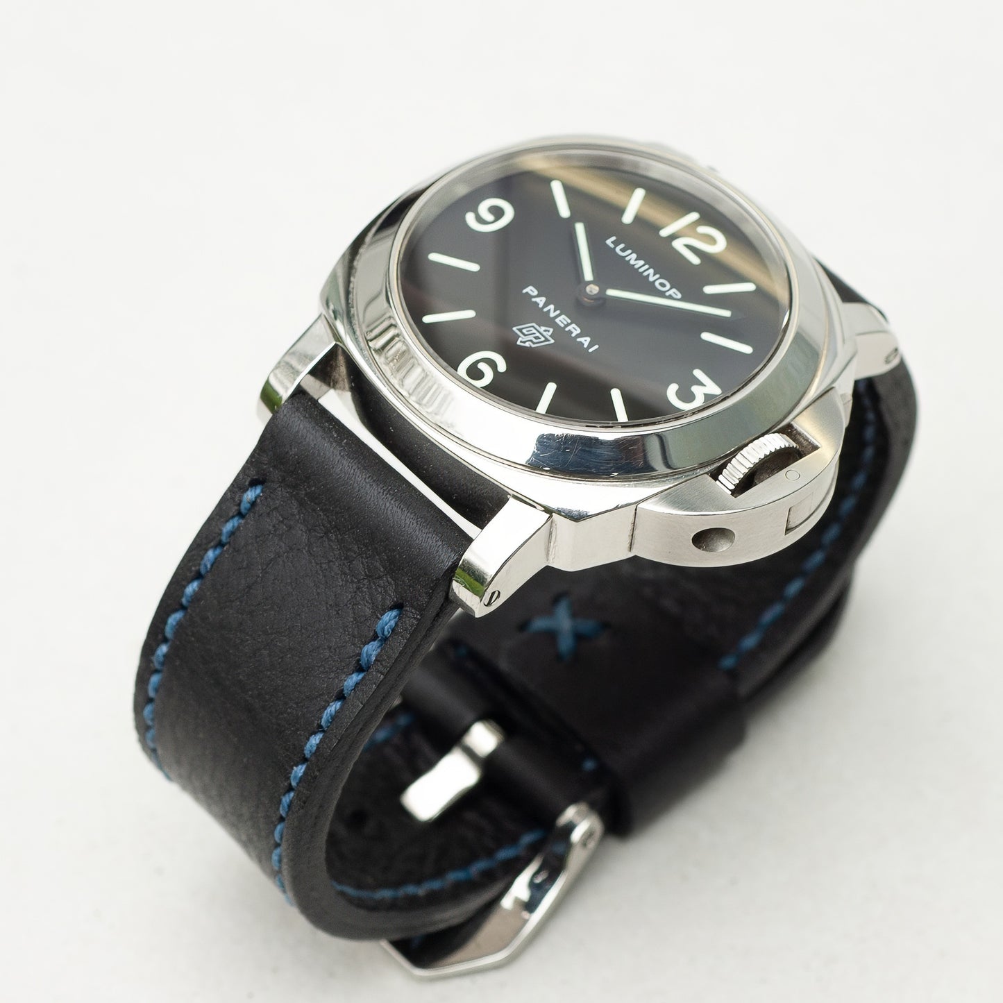 Panerai Luminor Zero on Raven leather strap with royal blue stitching