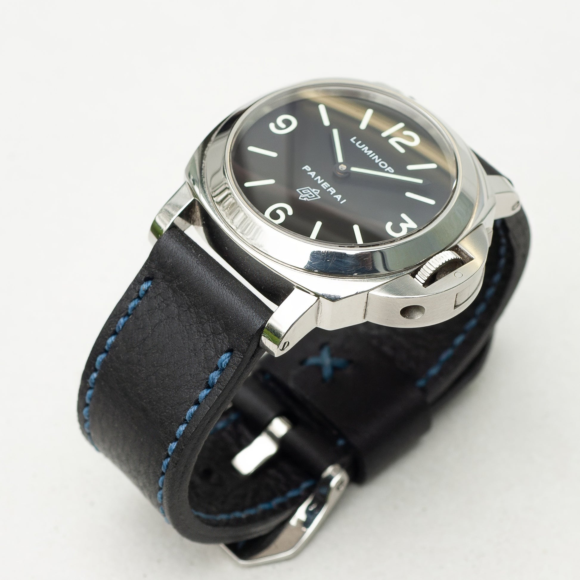 Panerai Luminor Zero on Raven leather strap with royal blue stitching